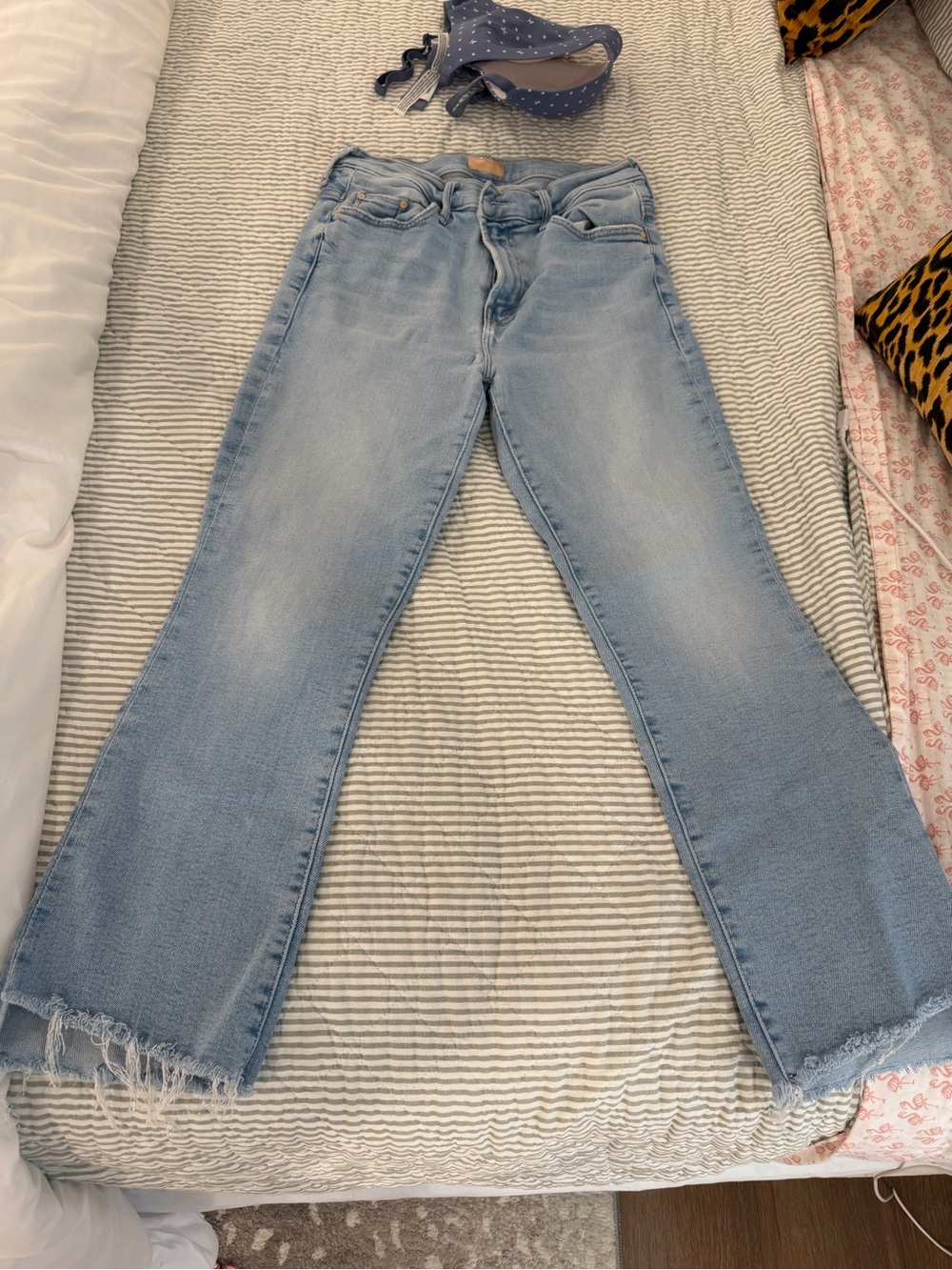 MOTHER Light Blue Flare Jeans with Frayed Hem